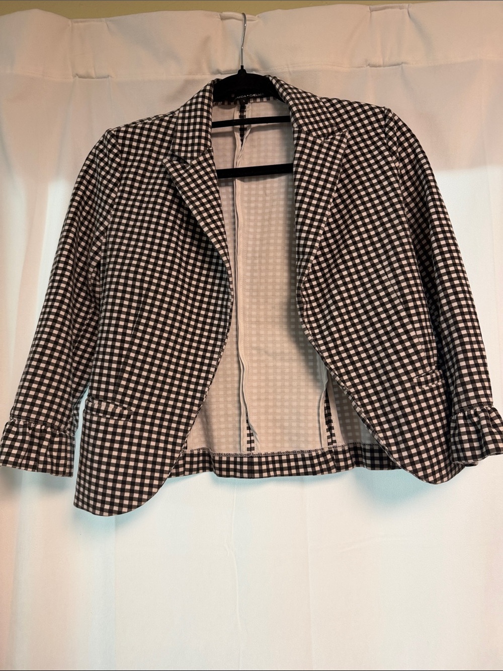 Amanda & Chelsea Black/White Gingham Women's Open Front Blazer